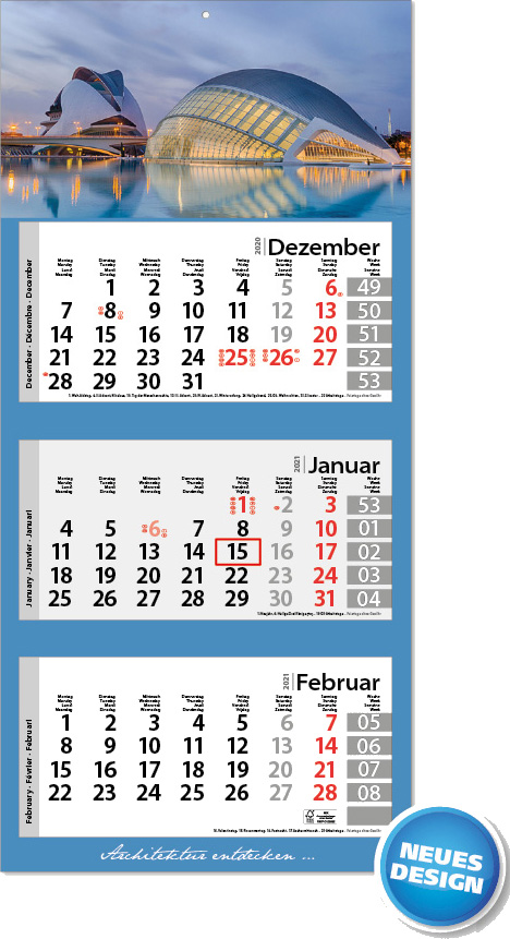 Ec-1510 Style-3 | flatbarer 3-Monats-Kalender