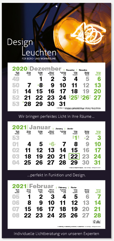 Ec-1442 GREEN 3MAXI | flatbarer 3-Monats-Kalender