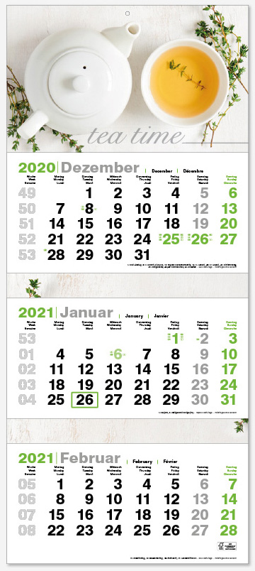 Ec-1440 GREEN 3 | flatbarer 3-Monats-Kalender