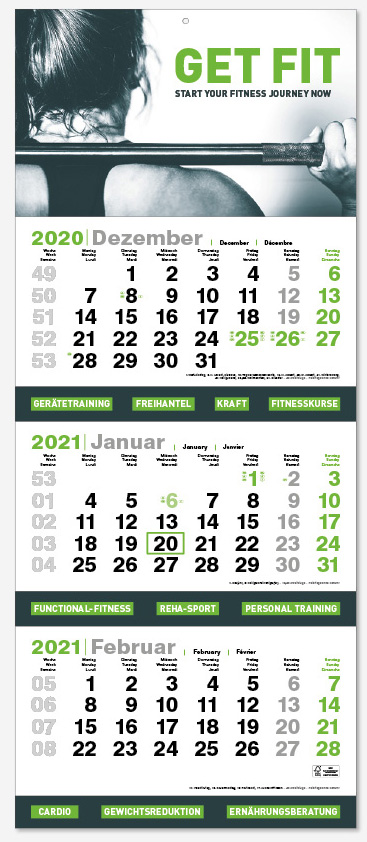 Ec-1441 GREEN 3PLUS | flatbarer 3-Monats-Kalender