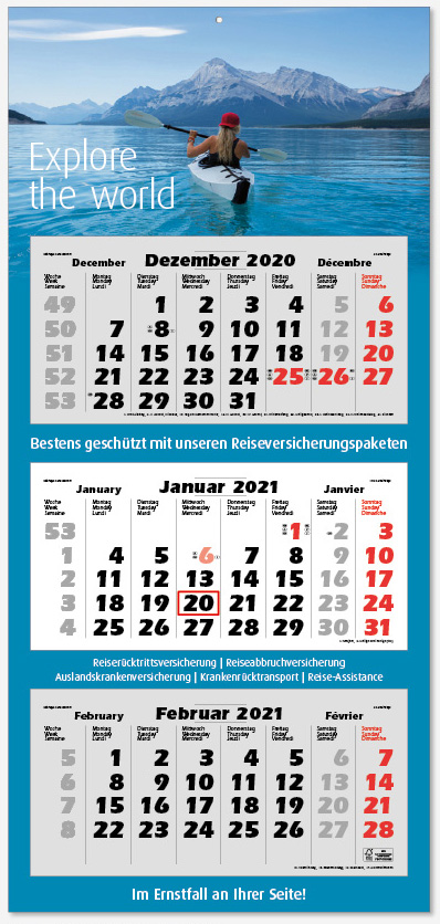Ec-91 LARGE | flatbarer 3-Monats-Kalender