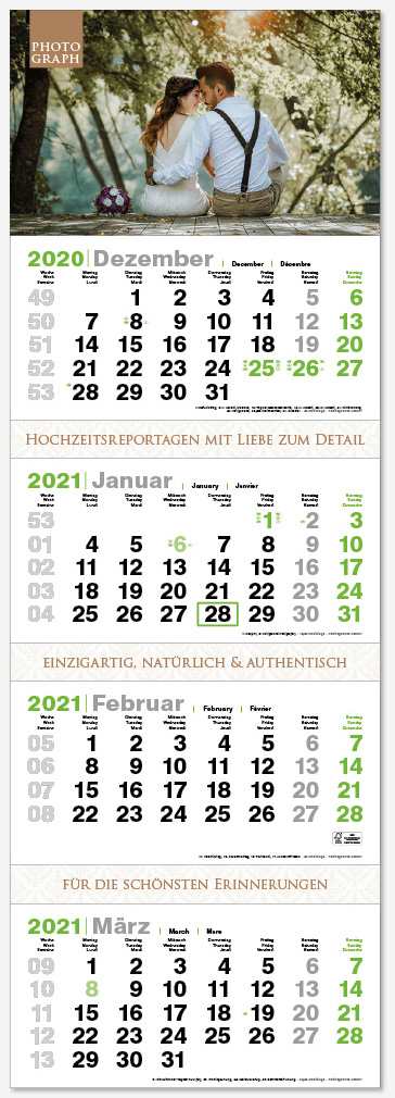 Ec-1443 GREEN 4 | flatbarer 4-Monats-Kalender